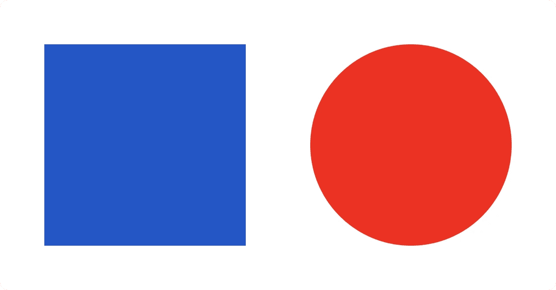 Two shapes of same size; blue square on left, red circle on right