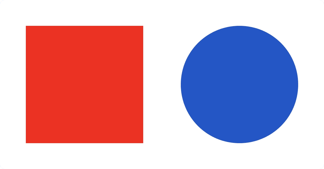 Two shapes of same size; red square on left, blue circle on right